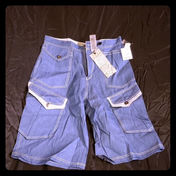 "MO7" Casual Shorts Wht/Blue - Picture 1 of 1